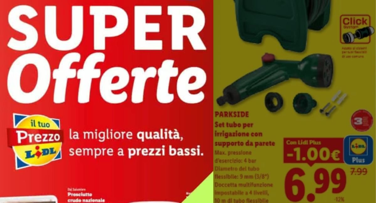 Volantino Lidl super offerte: Set tuobo per irrigazione con supporto da parete