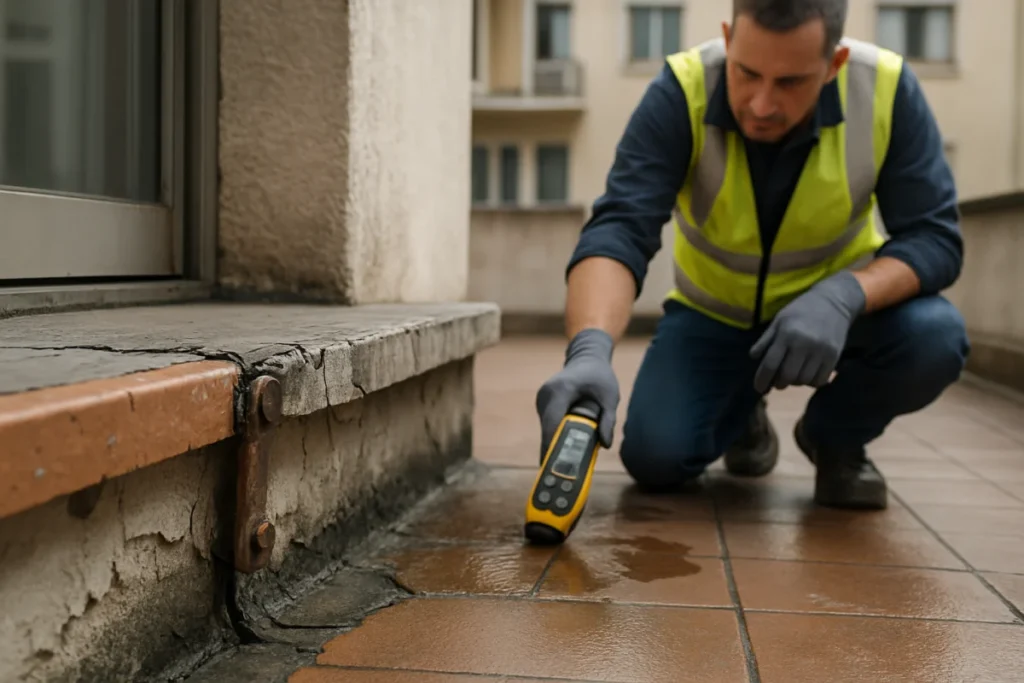 Come individuare e riparare infiltrazioni dal bordo del terrazzo: controllo di parapetti, soglie e raccordi